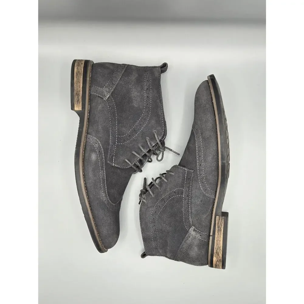 Bruno Marc Mens Grey Suede Wingtip Chukka Boots Lace Up Ankle Boots
